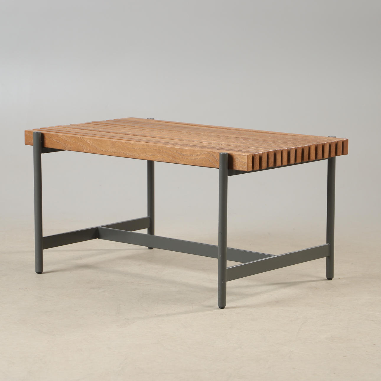 BENCH, metal and oak, contemporary.