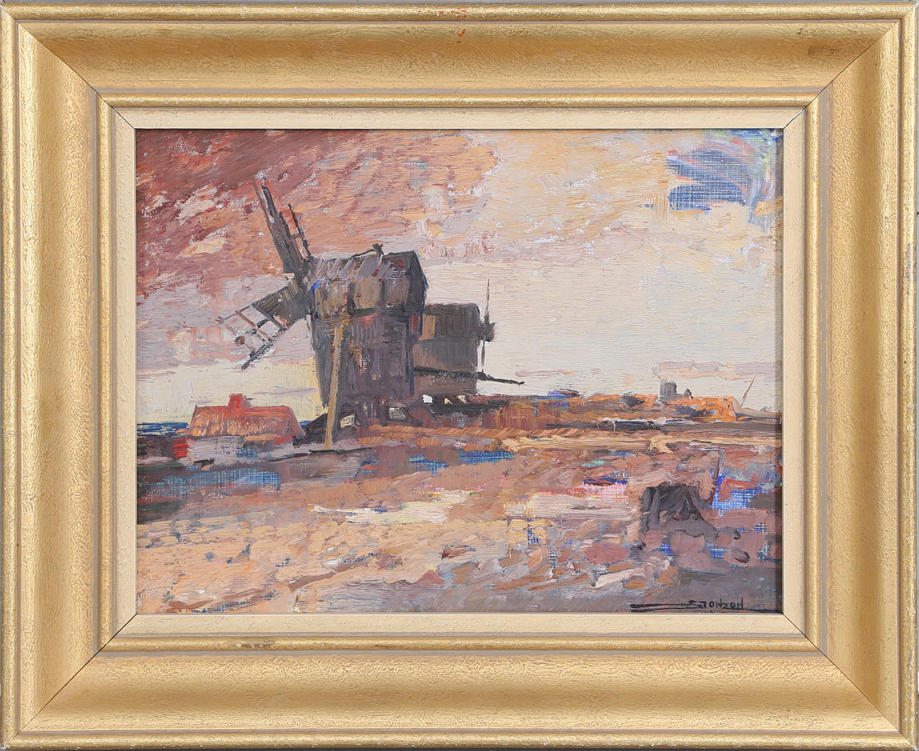 STIG JONZON. Alböke kvarnar, olja på pannå, signerad.