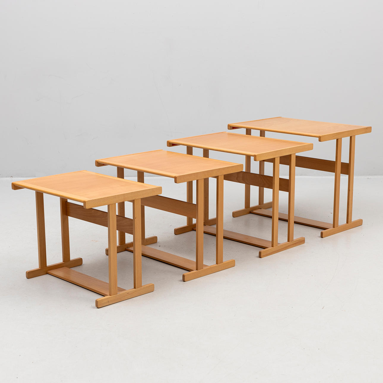 HANS KAUFMANN. Set table, 4 pieces, beech, BE-EM carpentry, a table marked, second half of the 20th century.