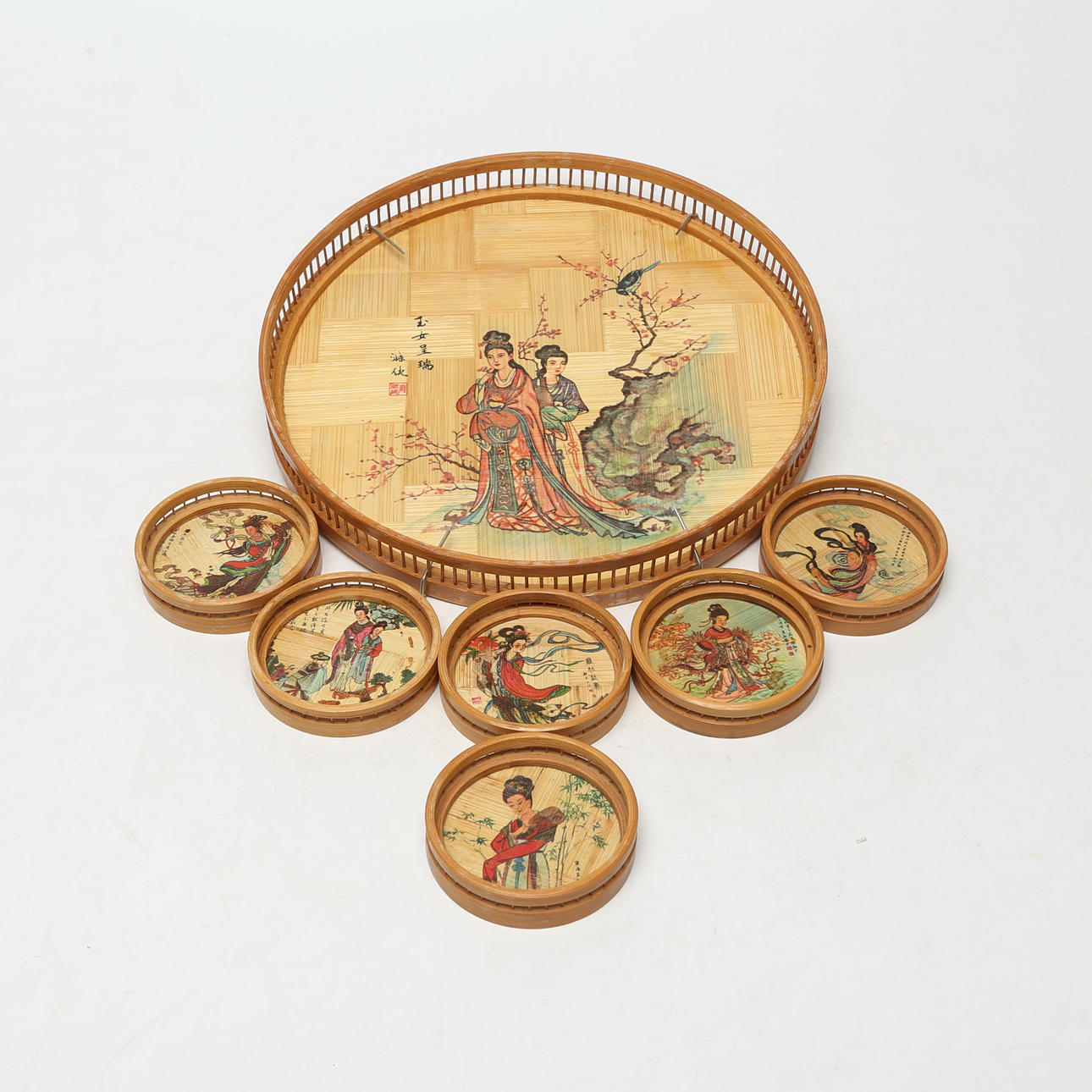 COASTERS 6 st och BRICKA, bambu, Kina, moderna.