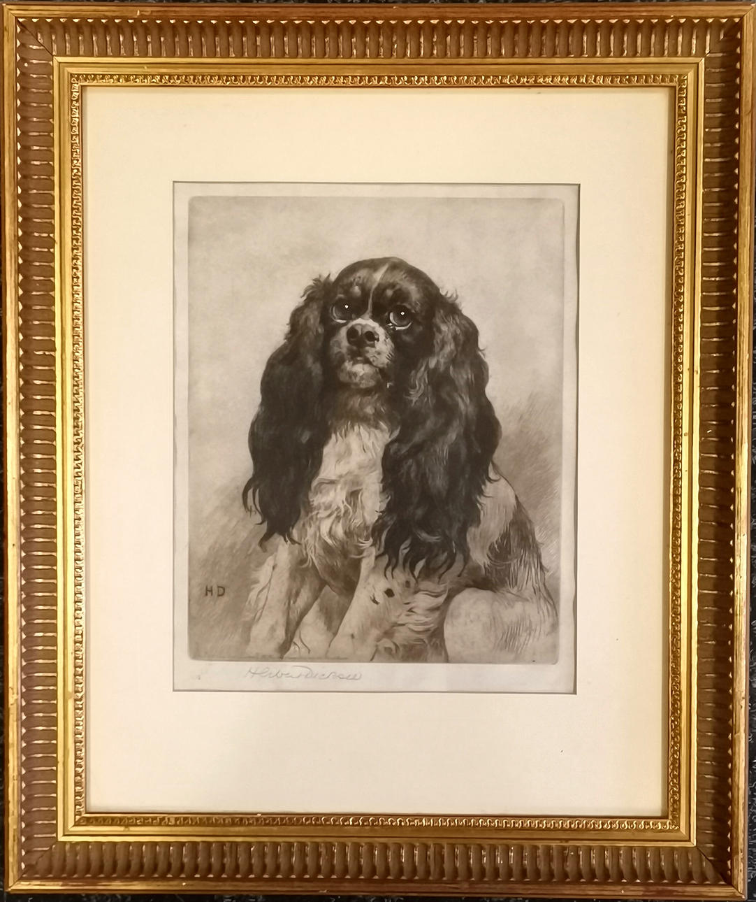 *1902 HERBERT THOMAS DICKSEE ETCHING OF SPANIEL.