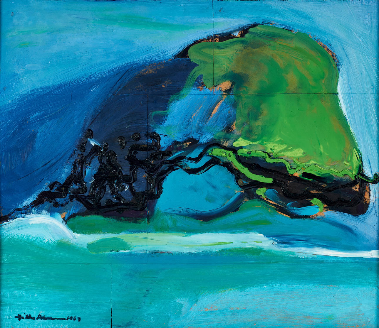 BO ÅKE ADAMSSON (born 1941), abstract figure composition, signed and dated -68, mixed media on panel.