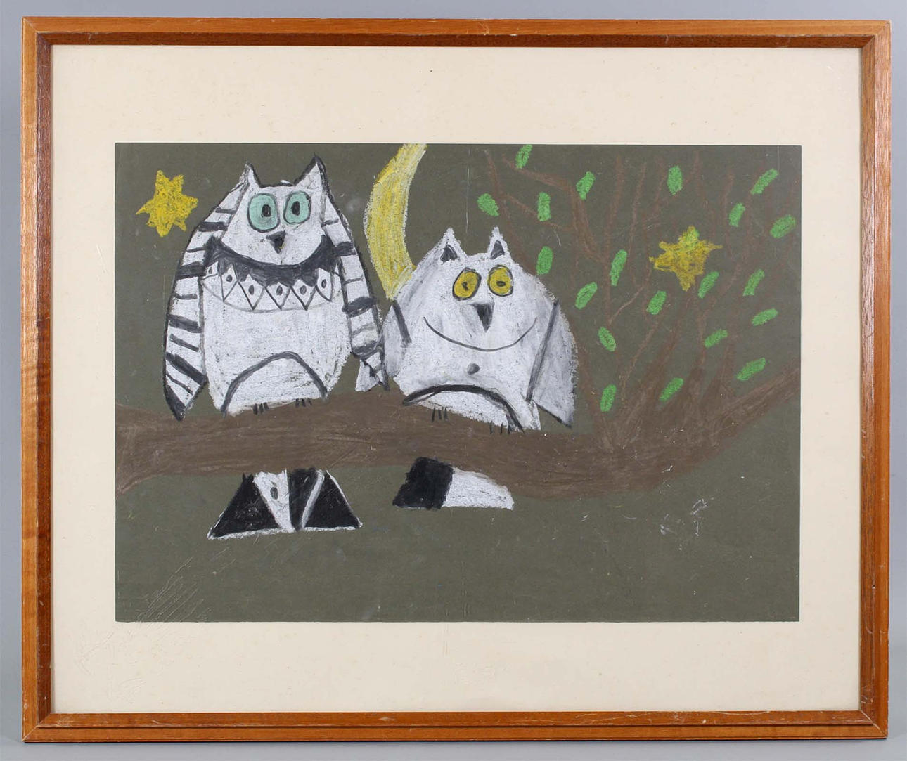 TWO OWLS, unknown artist.