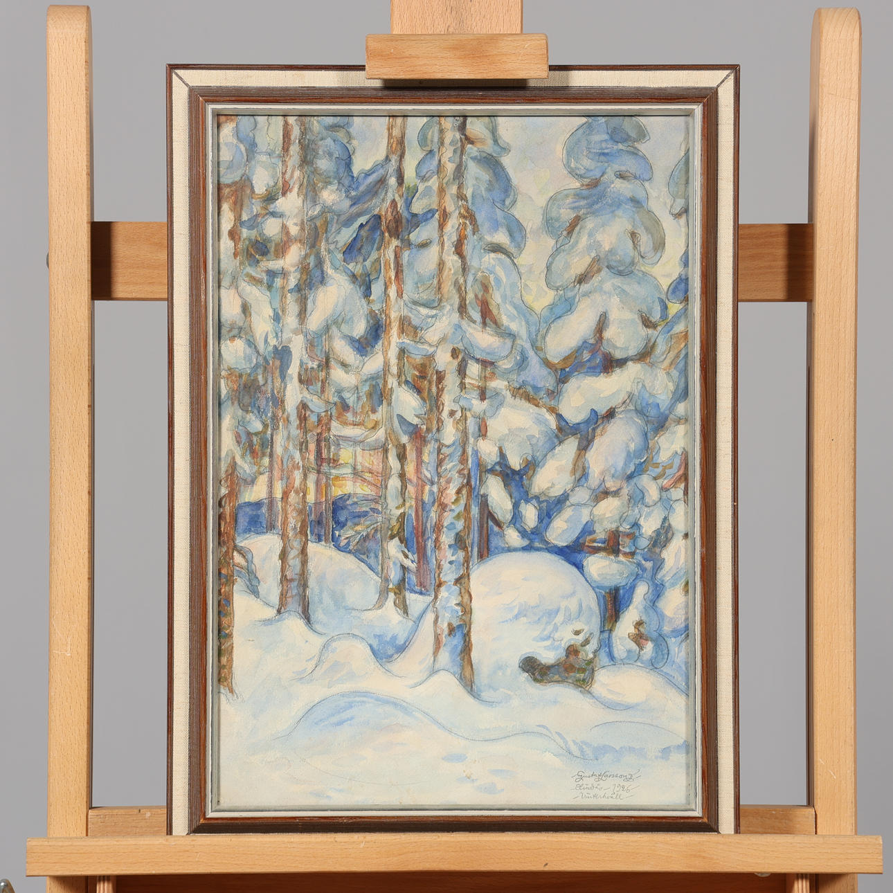 GUSTAF LARSSON. MIXED MEDIA, “Winter Evening”, signed, dated 1926.