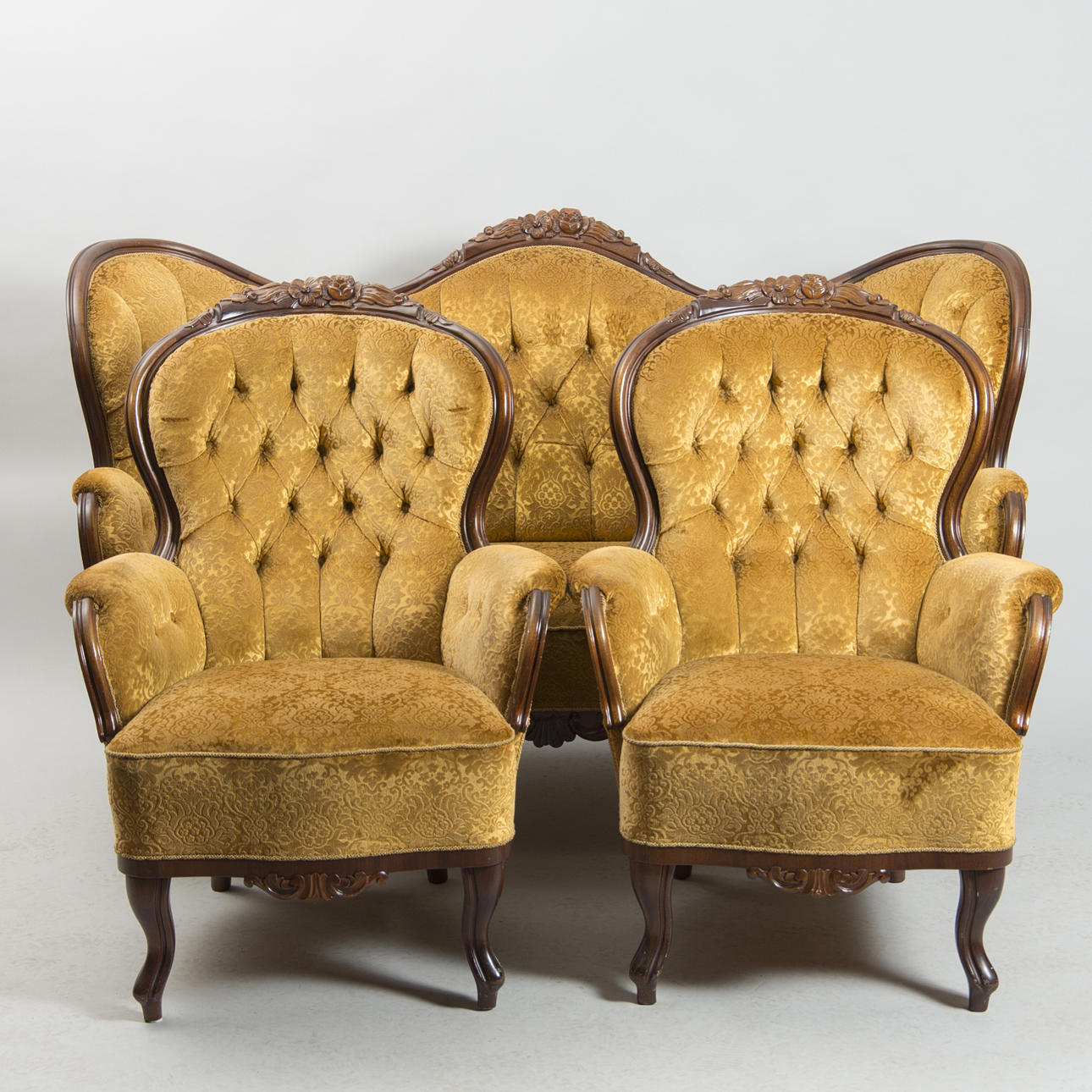 SALONGSGRUPP, mahogny/plysch, rokokostik, 1900-tal.