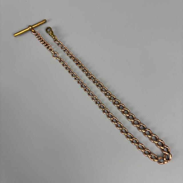 ANTIQUE 9CT MARKED WATCH CHAIN.