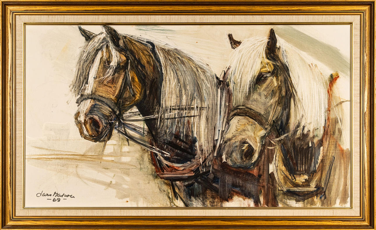 LARS MATSON. Oil on panel, “Couple horses”.