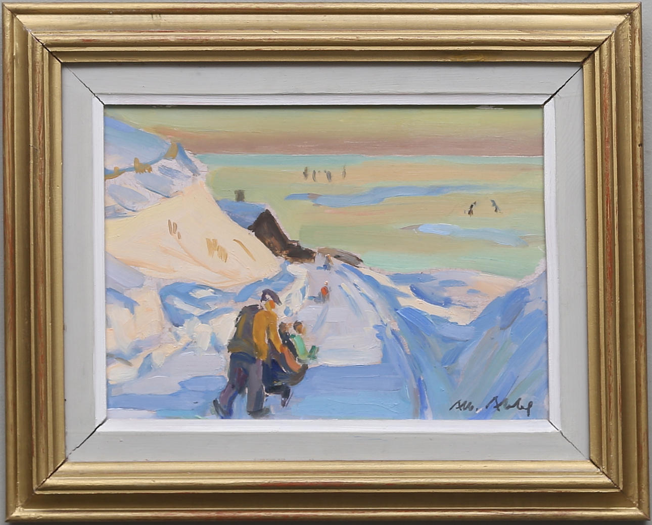 ALBERT ABBE. "Kall vinterdag". Olja på pannå, signerad.