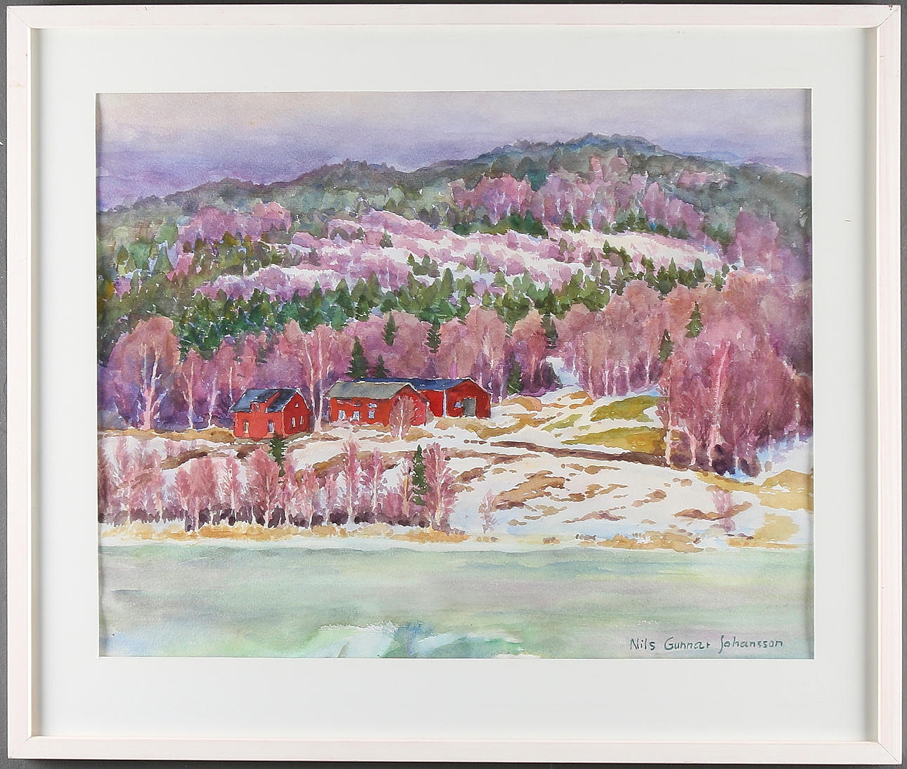 NILS GUNNAR JOHANSSON. Gårdsvy, akvarell, signerad.