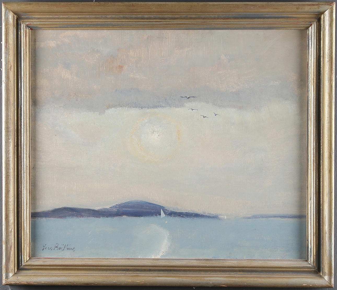 LARS BOËTHIUS. Segelbåt i sommardis, olja på pannå, signerad.