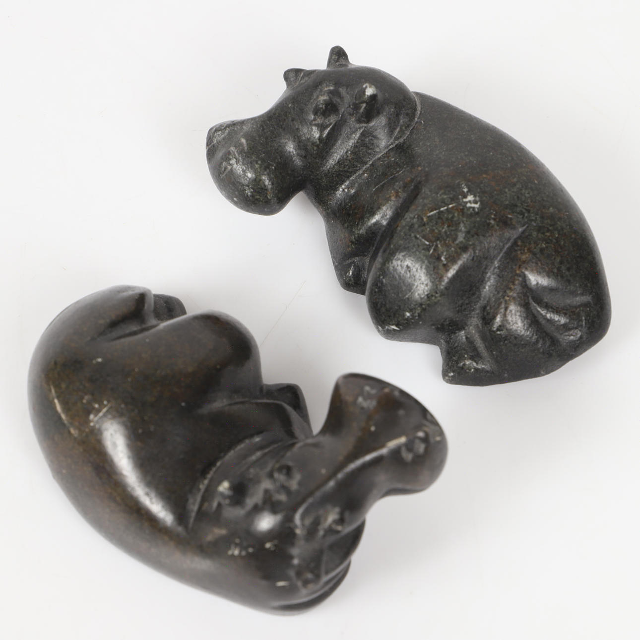 FIGURINES, 2 pieces, hippos, stone.