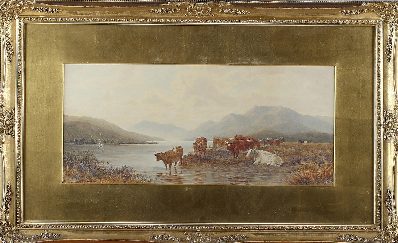 THOMAS JAMES LLOYD (1849-1910). Kor i Sommarlandskap, akvarell, signerad samt daterad 1870.