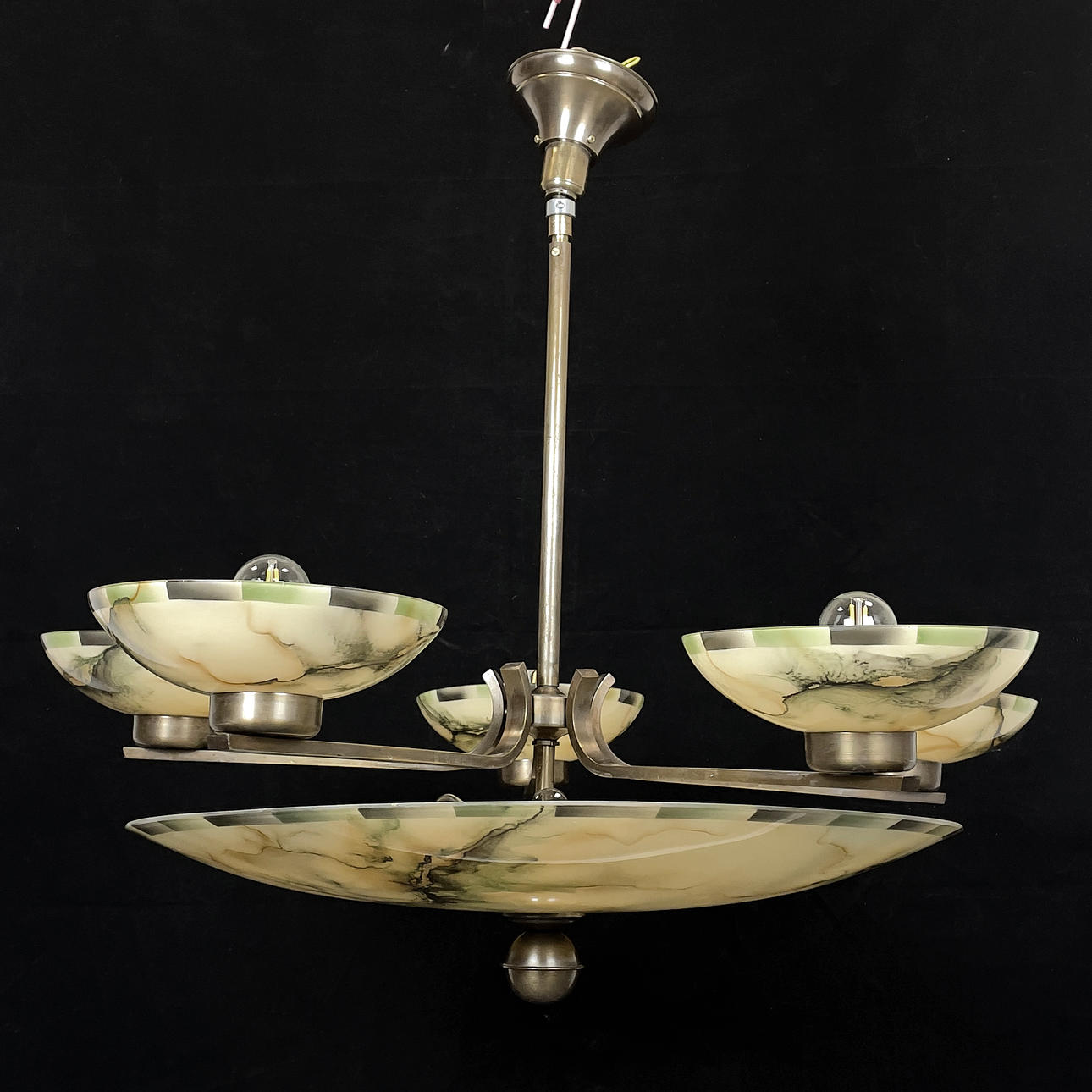 A brass/glass ceiling lamp, 1930s.