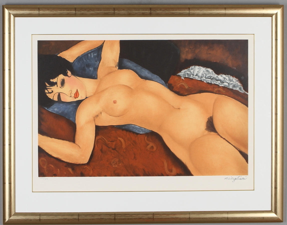 AMADEO MODIGLIANI. EFTER. Naken kvinna, färglitografi, tryckt signatur samt numrerad 277/300.