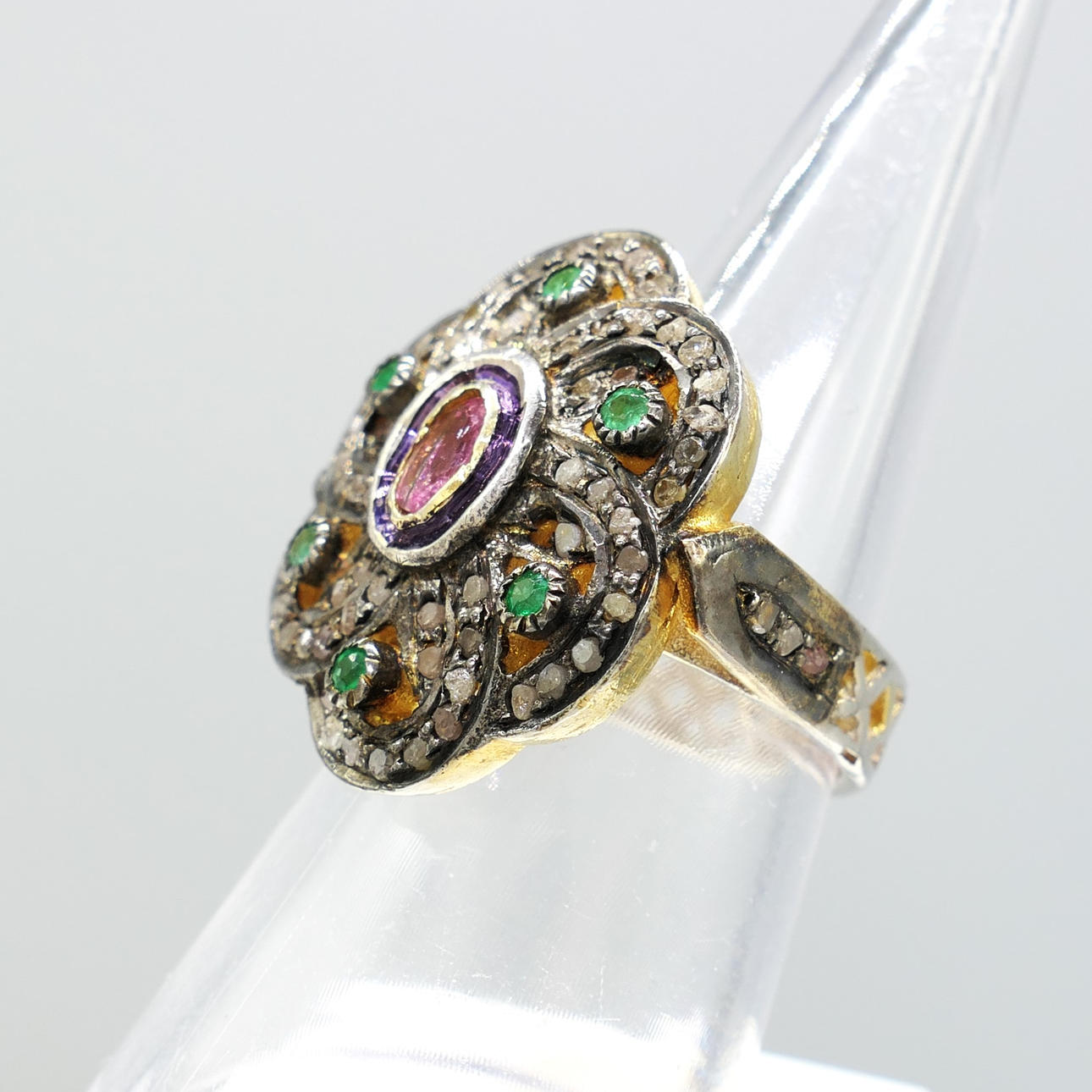 TOURMALINE, EMERALD & DIAMOND ring.