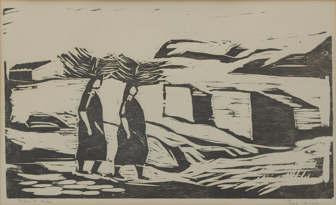 TAGE NILSSON. Komposition, träsnitt, nr 32/100, signerad.