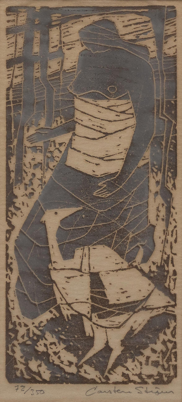 PARTY GRAPHIC, 2 pieces, woodcut, signed.