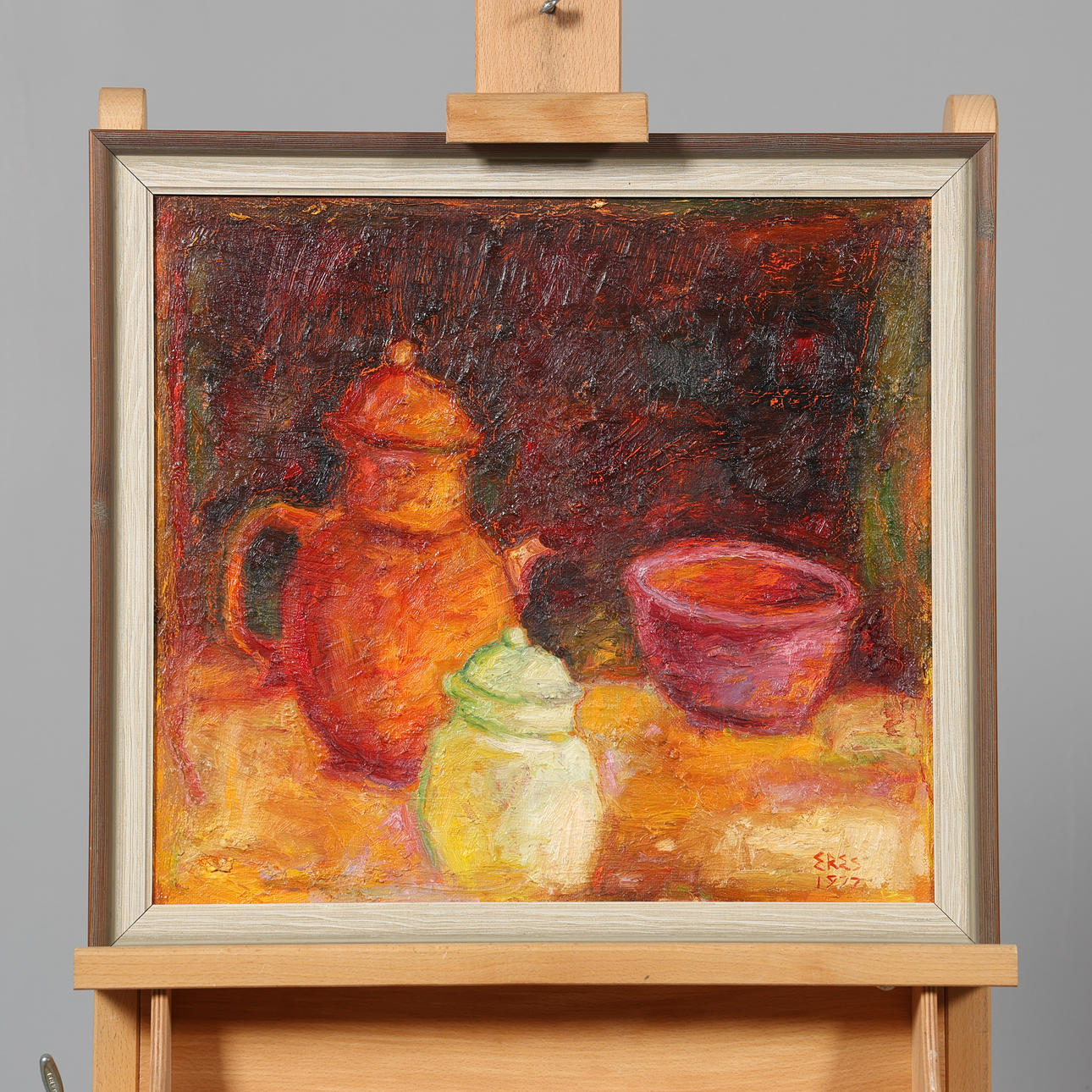 ARNOLD ERES. OIL ON CANVAS, “Tre ting”, signed and dated 1977.