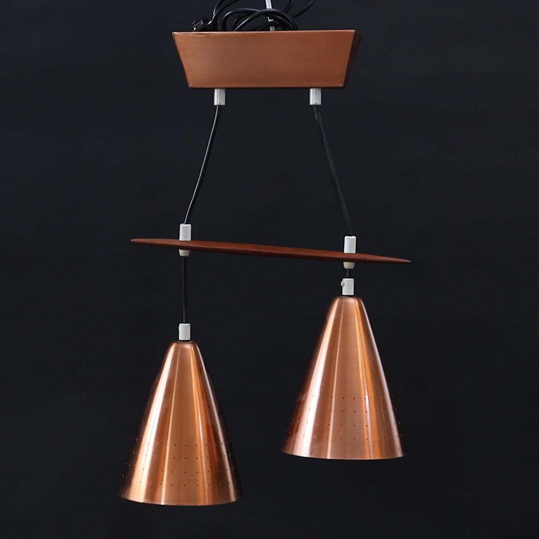CEILING LAMP, 1950s/1960s Copper & teak.
