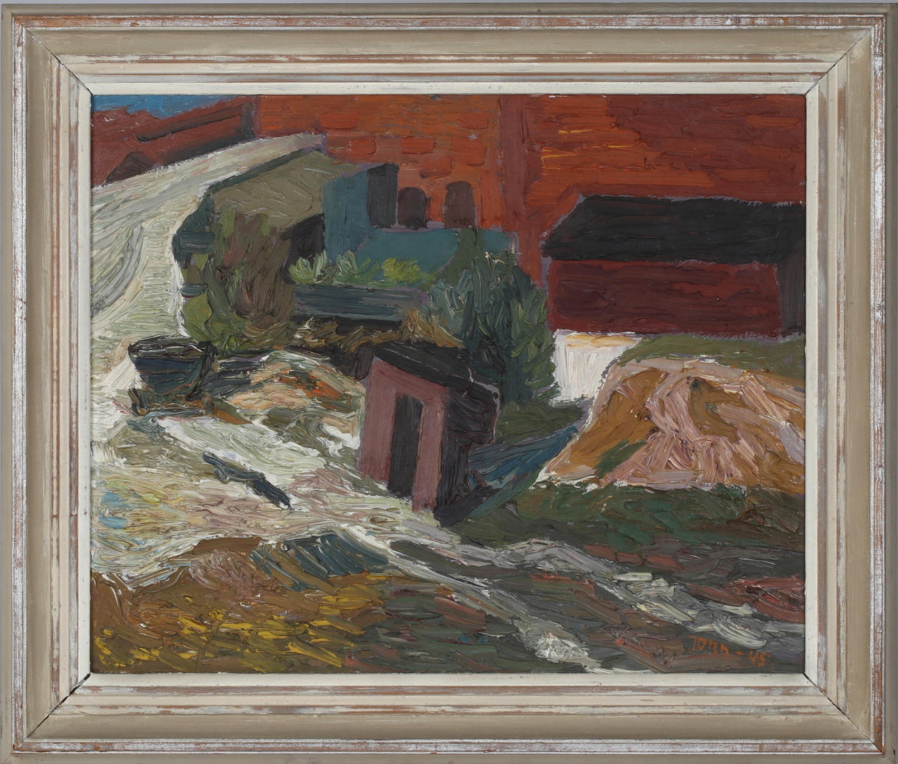 GUNNAR JONN. Motif with brickwork, oil on panel, signed and dated -45.