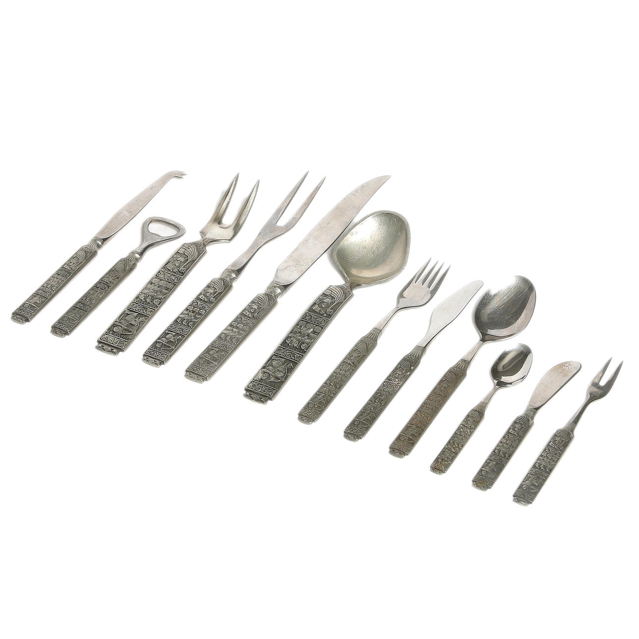 BESTICKSERVIS, tenn och rostfritt stål, Vikingamotiv, Norge. 1900-talets andra hälft.