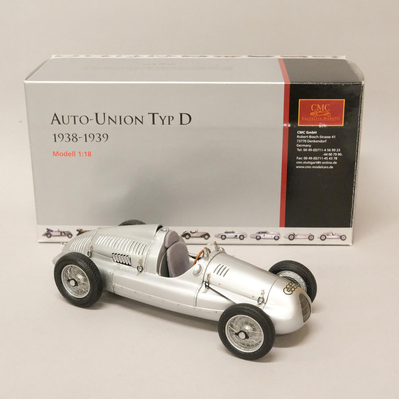 MODELLBIL, AUTO-UNION, TYP D, 1938-1939, 1:18, CMC.
