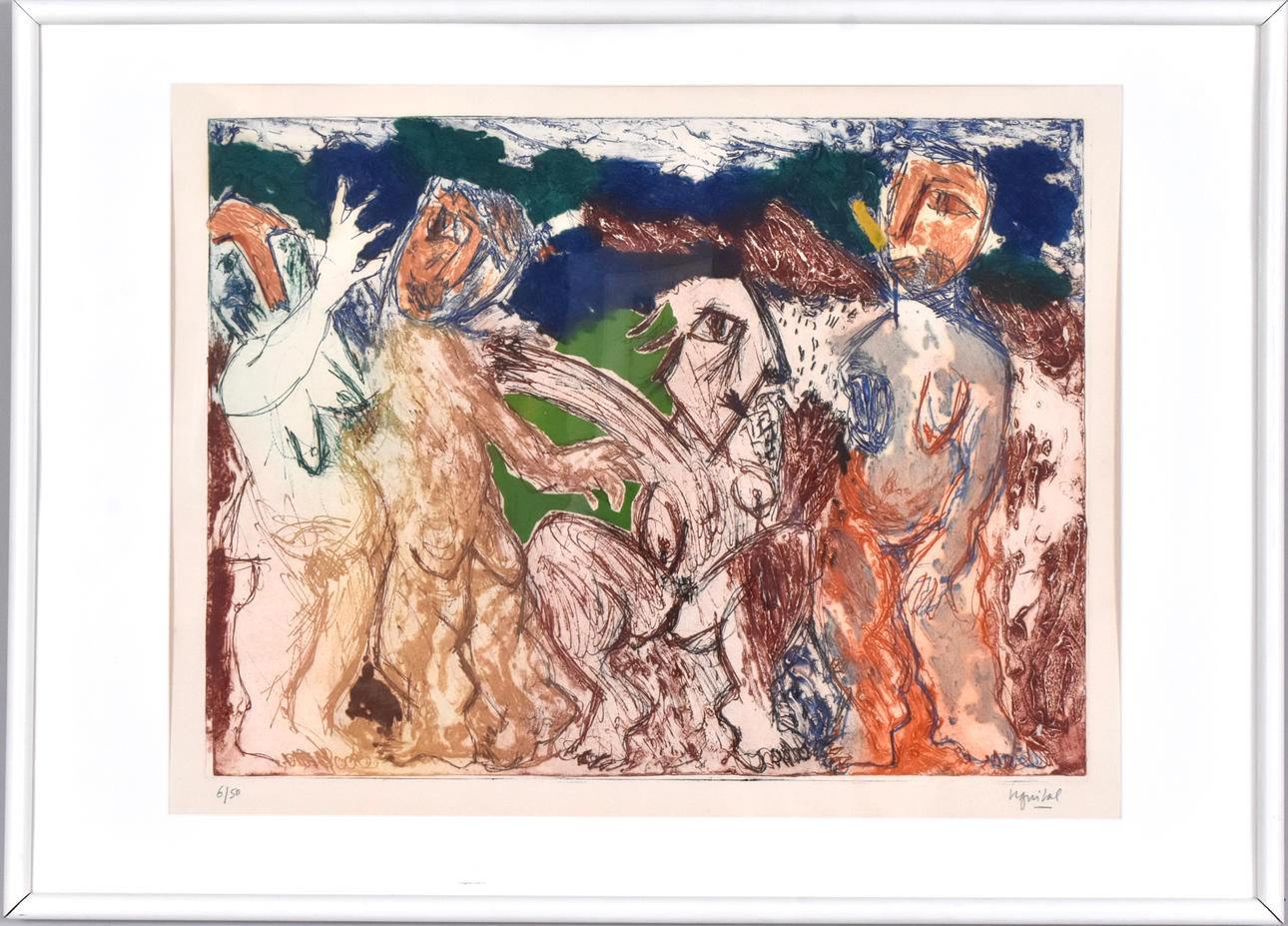 HENRI GUIBAL. color etching, figure composition.