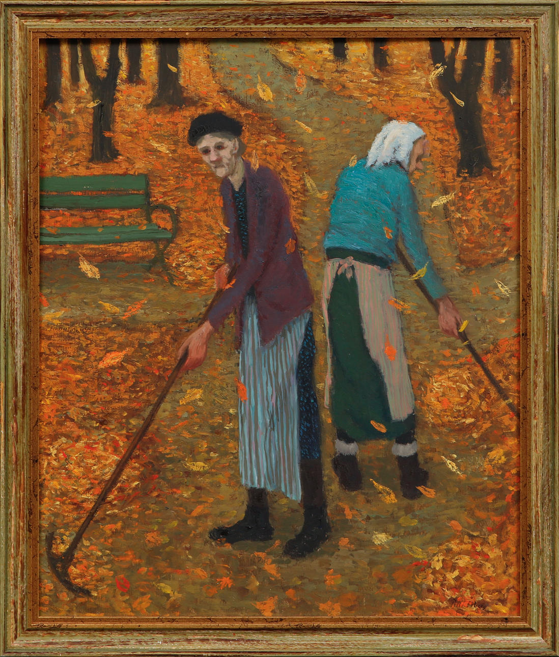 PELLE ÅBERG. Leaf shredder, oil on panel, signed.