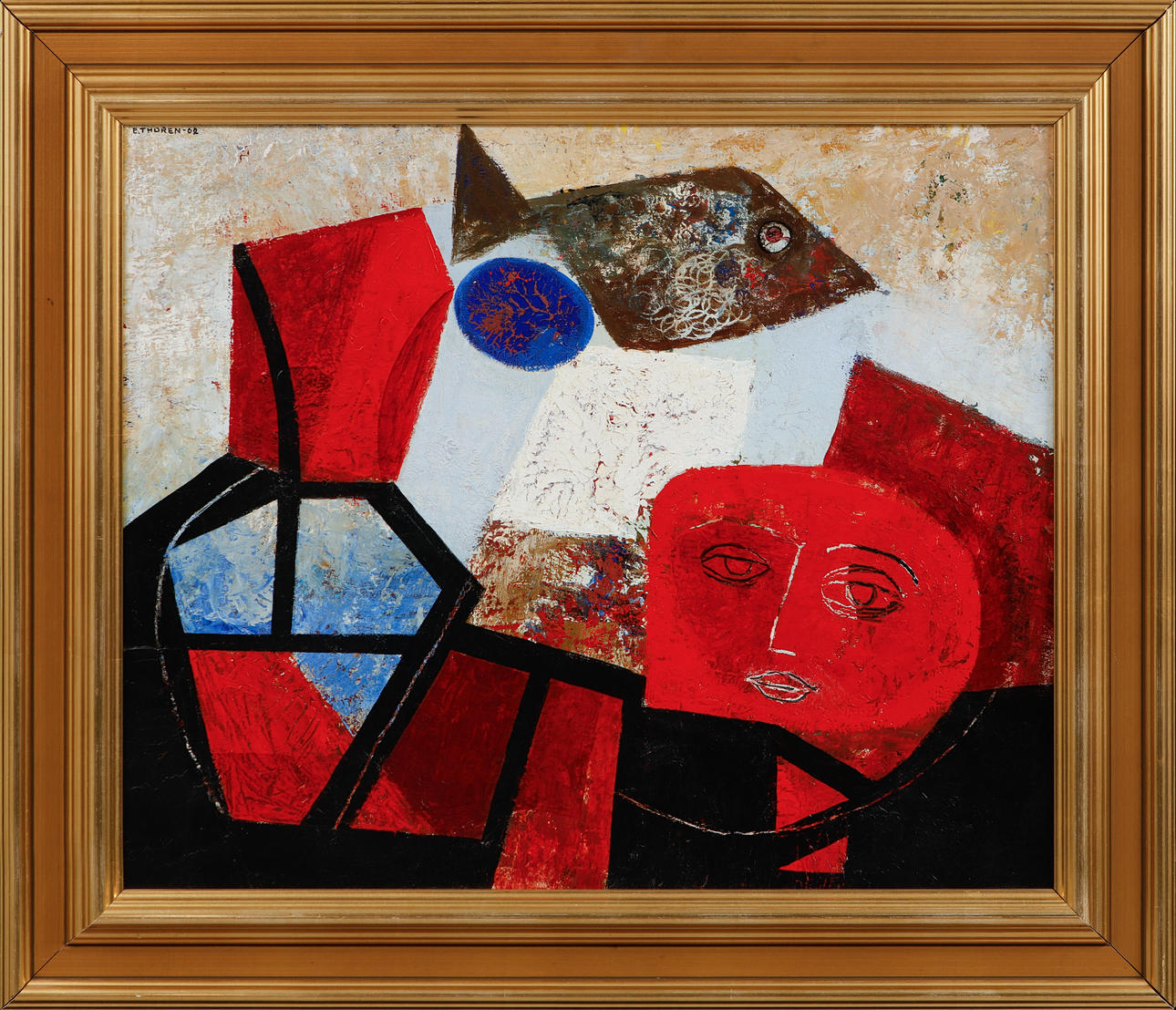 ESAIAS THORÉN. Komposition, olja på pannå, signerad och daterad -62.