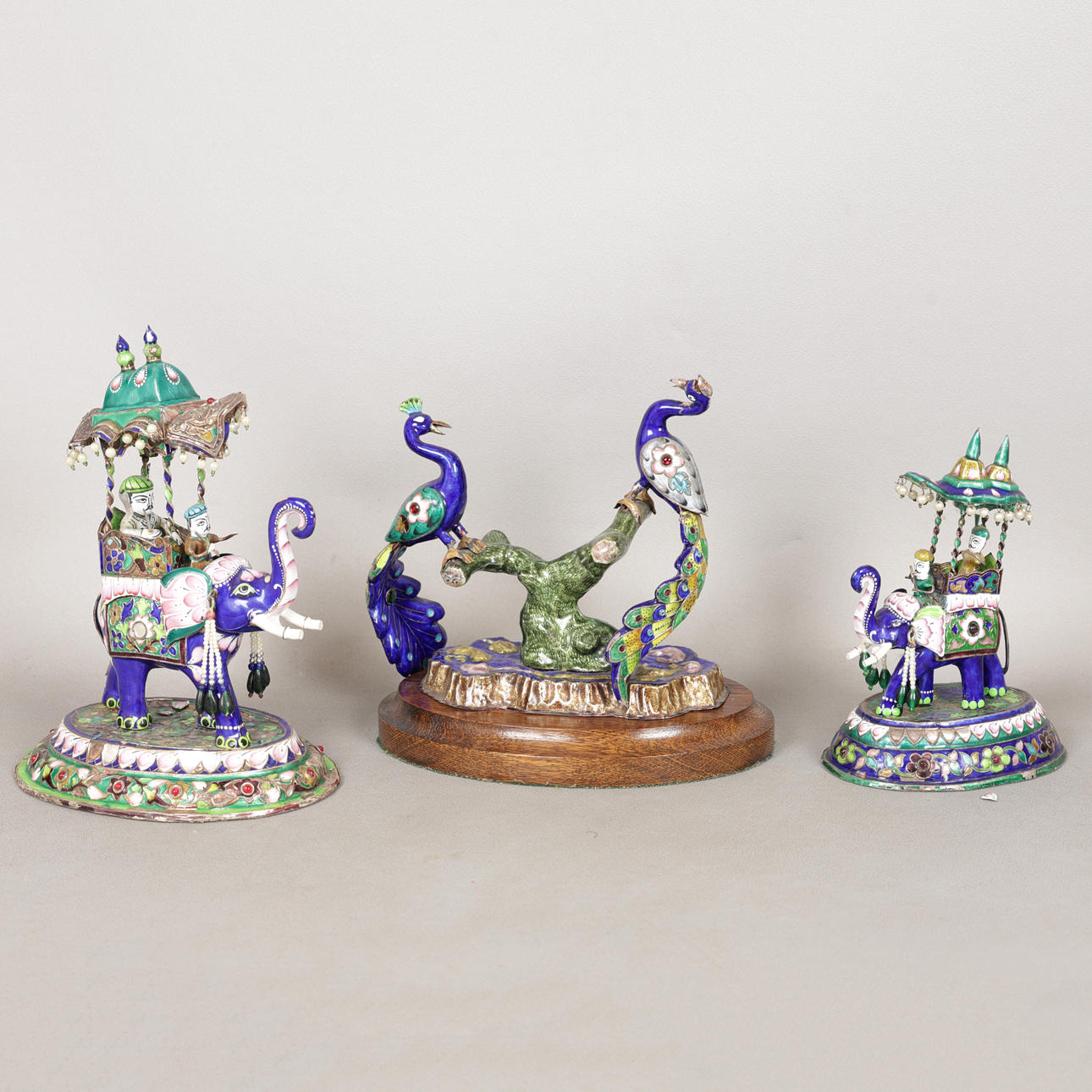THREE INDIAN ENAMEL ANIMAL GROUPS (3).