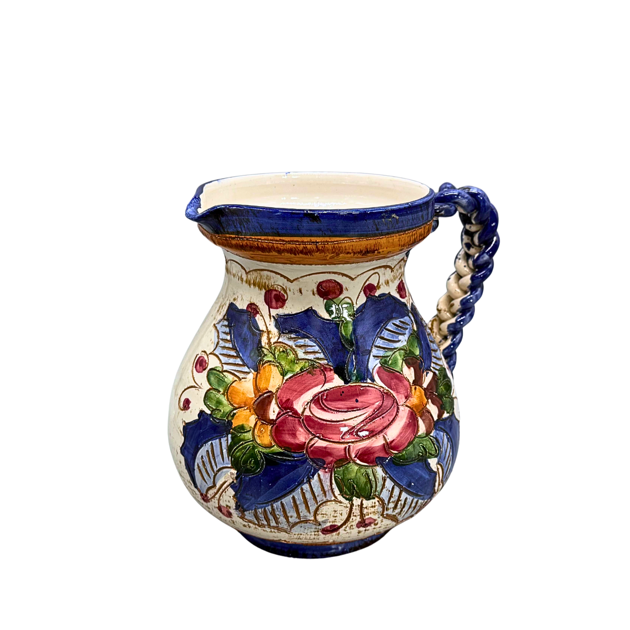 CERAMIC JUG, MADE IN ITALY, FLORAL DESIGN.
