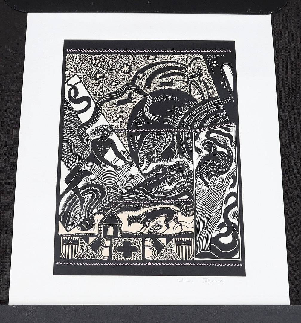 SONIA BRANDES. Linoleum cut, figure composition, signed.