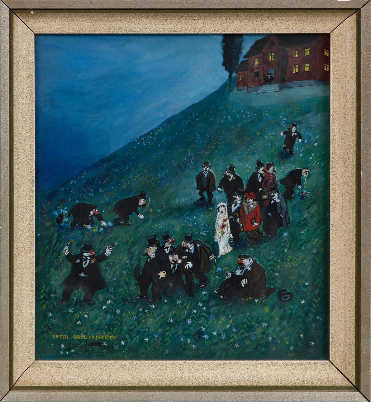 OIDENTIFIERAD KONSTNÄR. "Efter bröllopsfesten", akvarell signerad Holm, daterad -41.