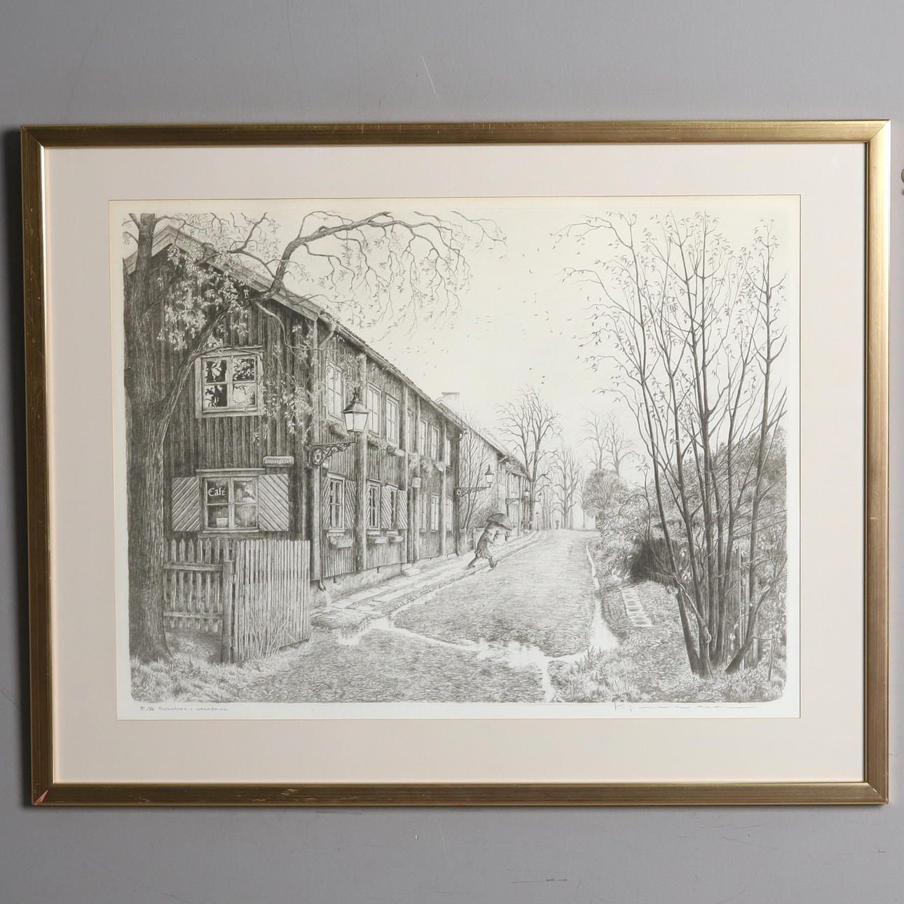 KJELL WALTER. LITHOGRAPH “Ruskvarder i Wadköping”, signed.