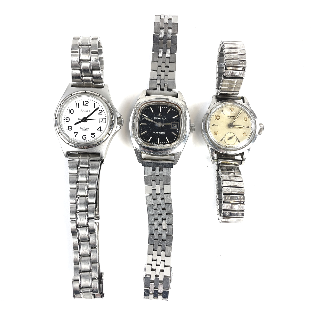 ARMBANDSUR, 3 st, damur, bl a Certina automatic.