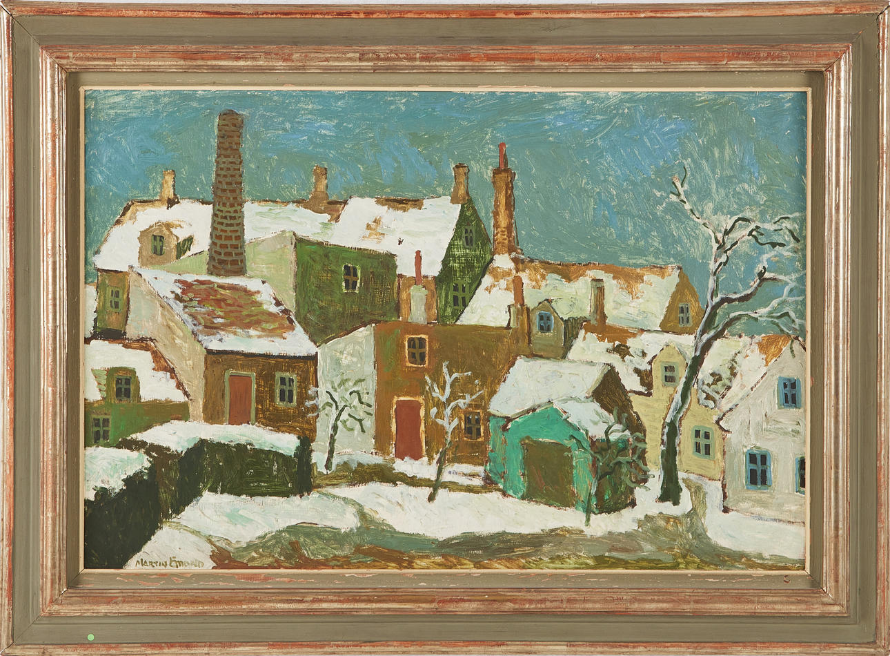 MARTIN EMOND. Cityscape, oil on panel, signed.