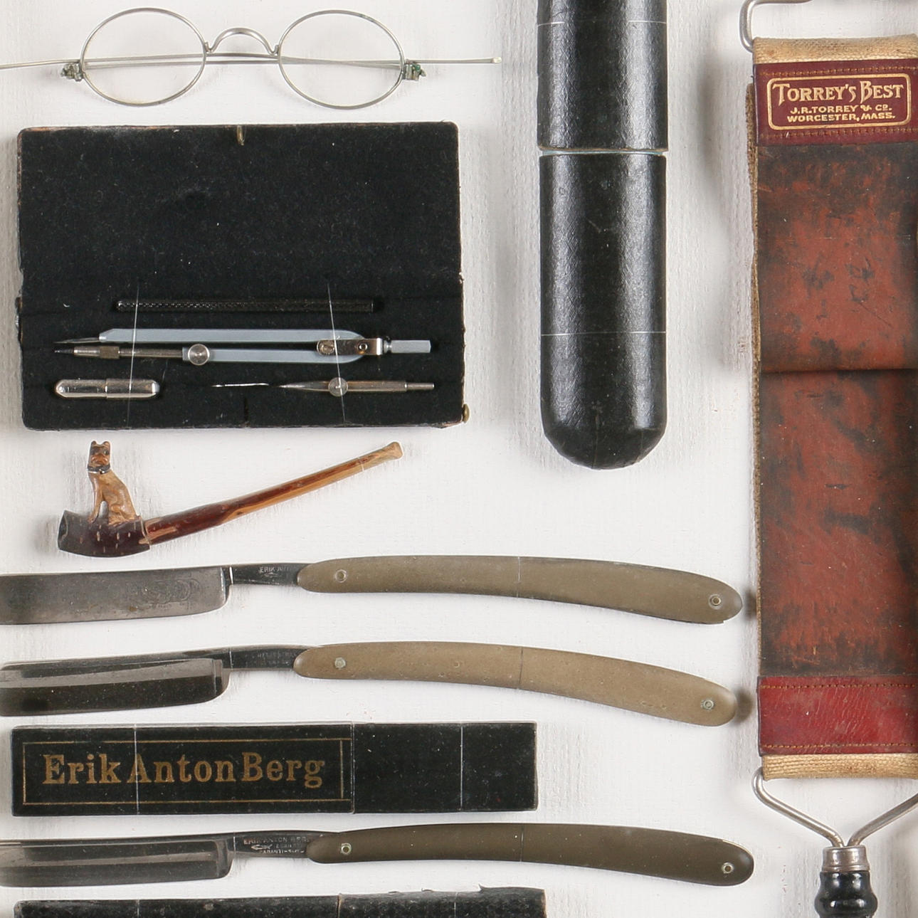 BARBERARVERKTYG, samling, 1800/1900-tal.