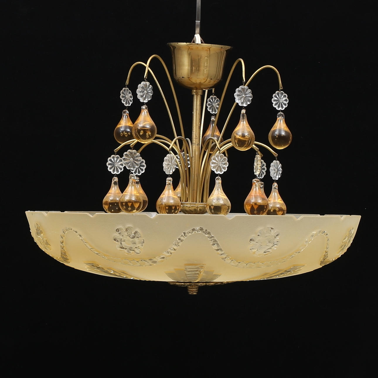 TAKLAMPA, glas med prismor, 1930/40-tal.