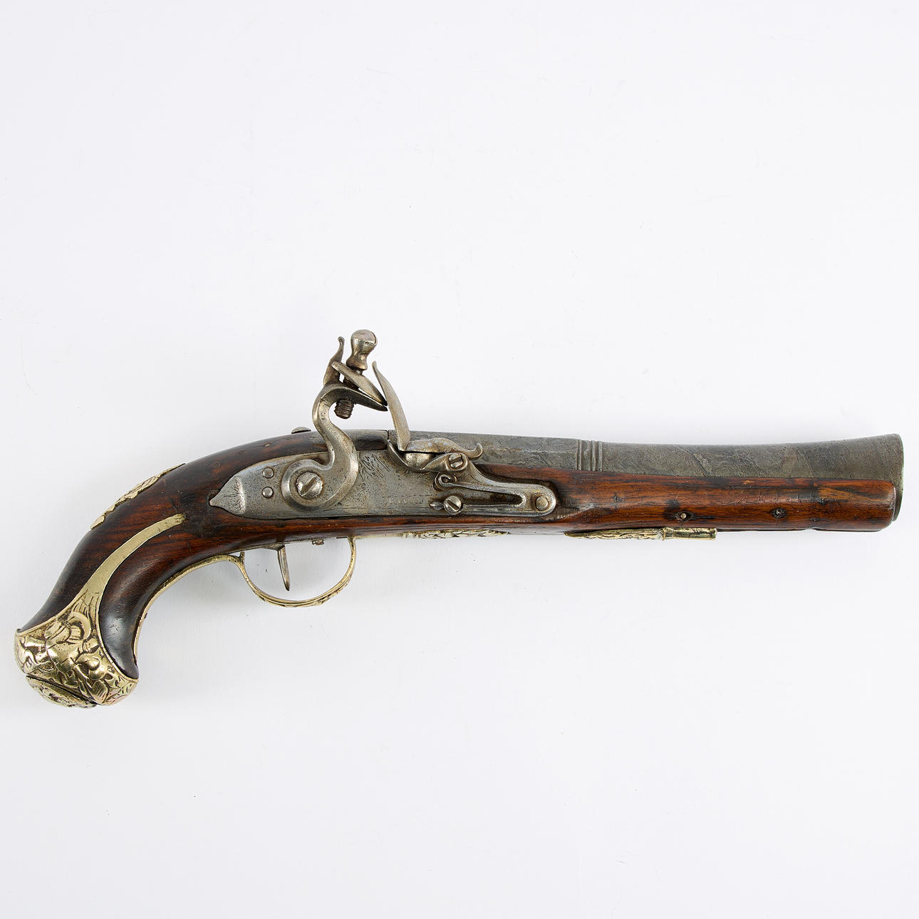 A 18th-century flintlock pistol.