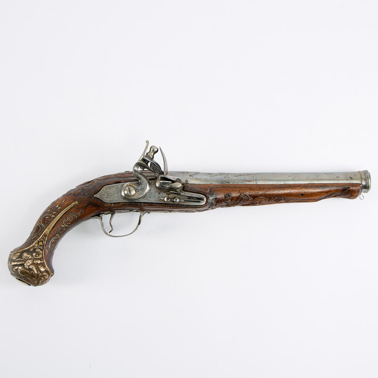 A 18th-century flintlock pistol.