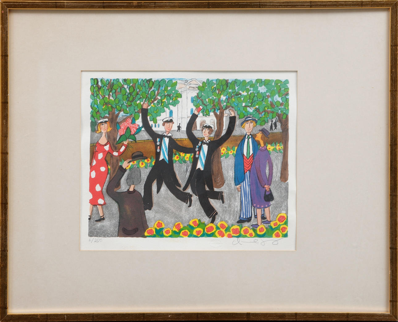 MARIKA LANG. Studenter, färglitografi, signerad och numrerad 6/250.