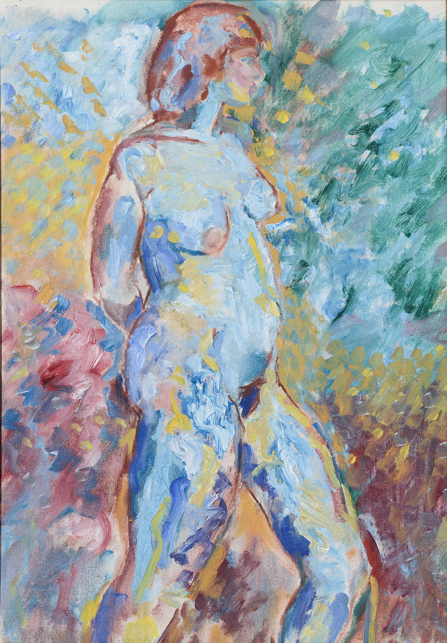 GUDRUN HAGMAN. “Blue model”, oil on canvas, signed.