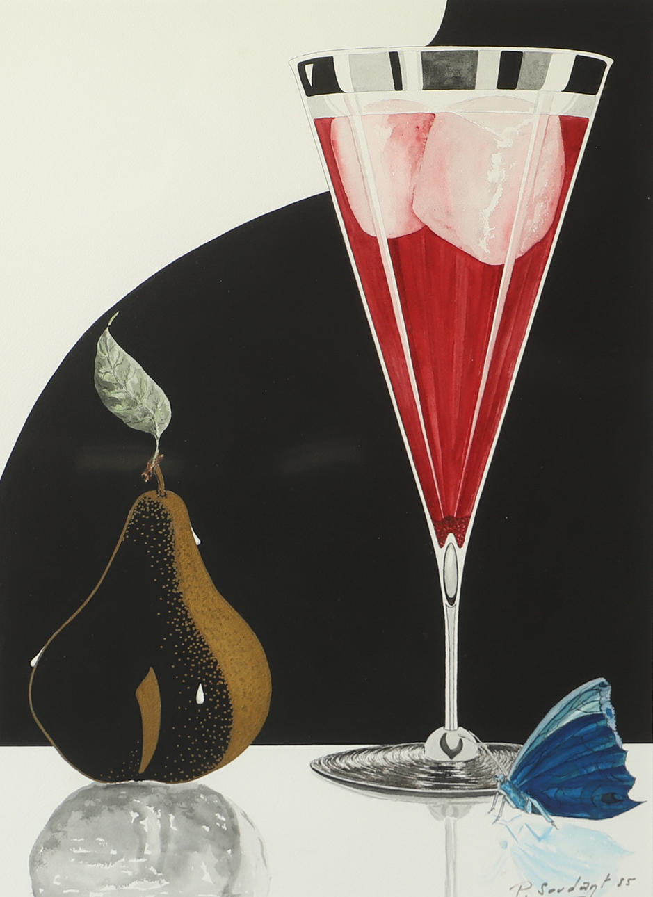 OIDENTIFIERAD KONSTNÄR. Drinkglas, signerad P. Soudant -85.