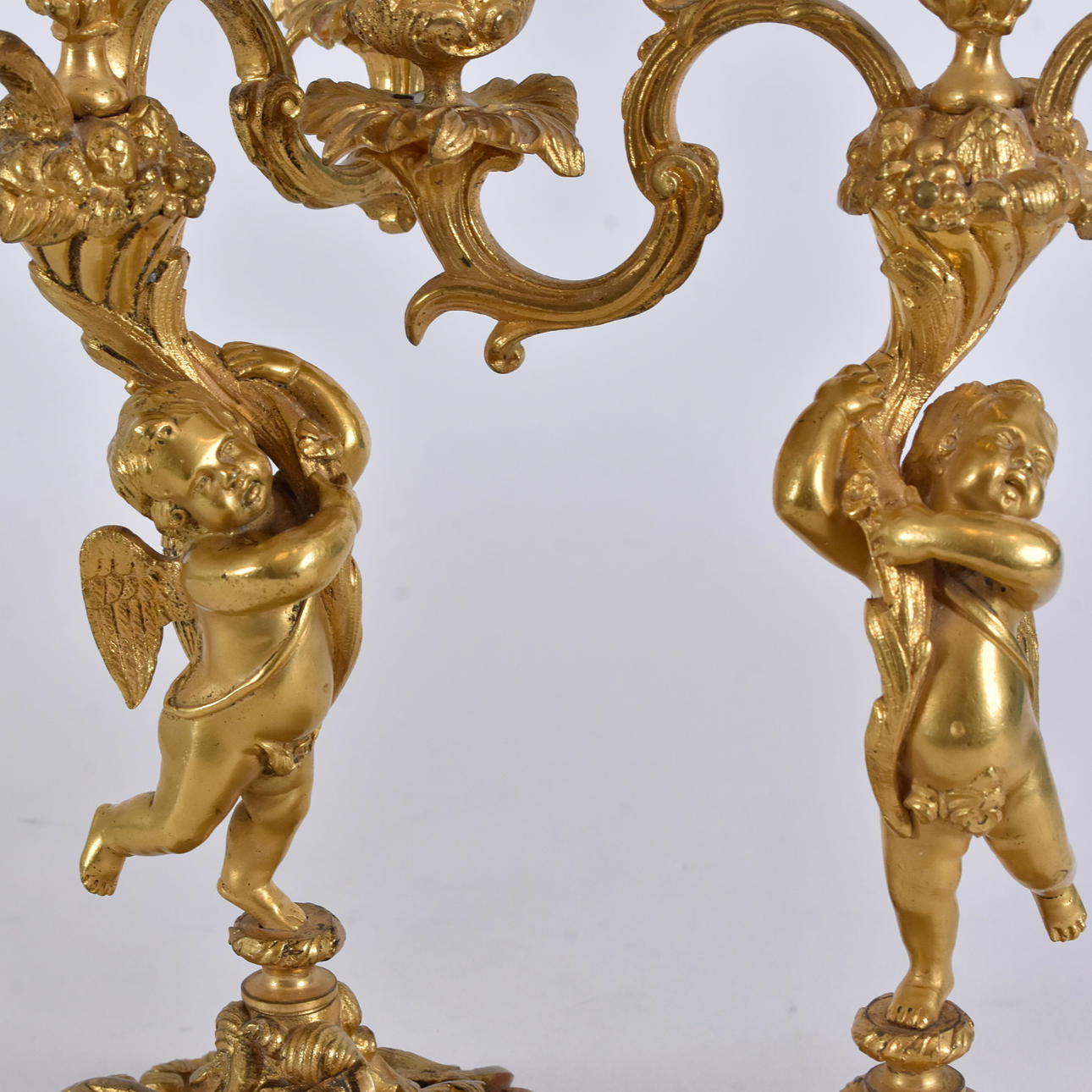 CANDELABRA FOR 3 CANDLES, 1 pair, gilt bronze.