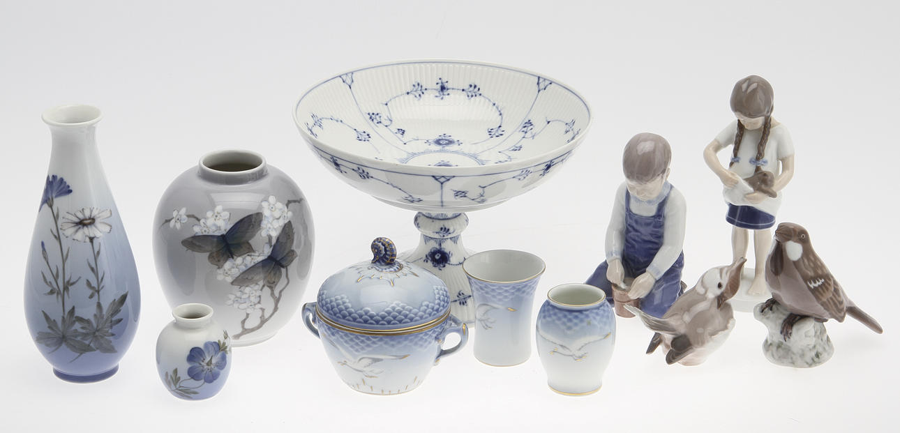 PORSLINSFÖREMÅL, 10 delar, Bing & Gröndahl och Royal Copenhagen.