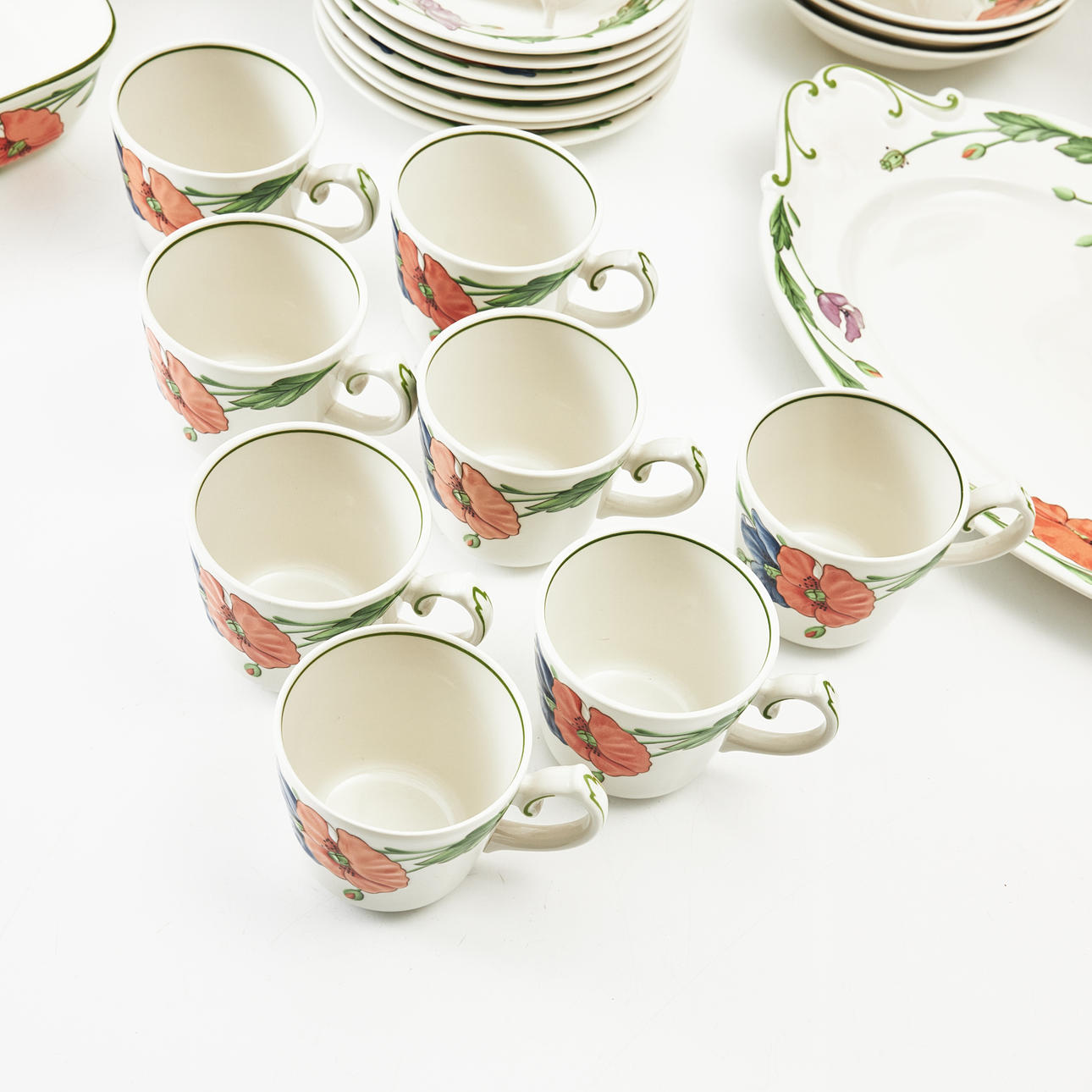 Villeroy & Boch Amapola 皿24.5cm 4枚セット ケーキ皿ポピーのレリーフ付きヴィンテージアンティーク
