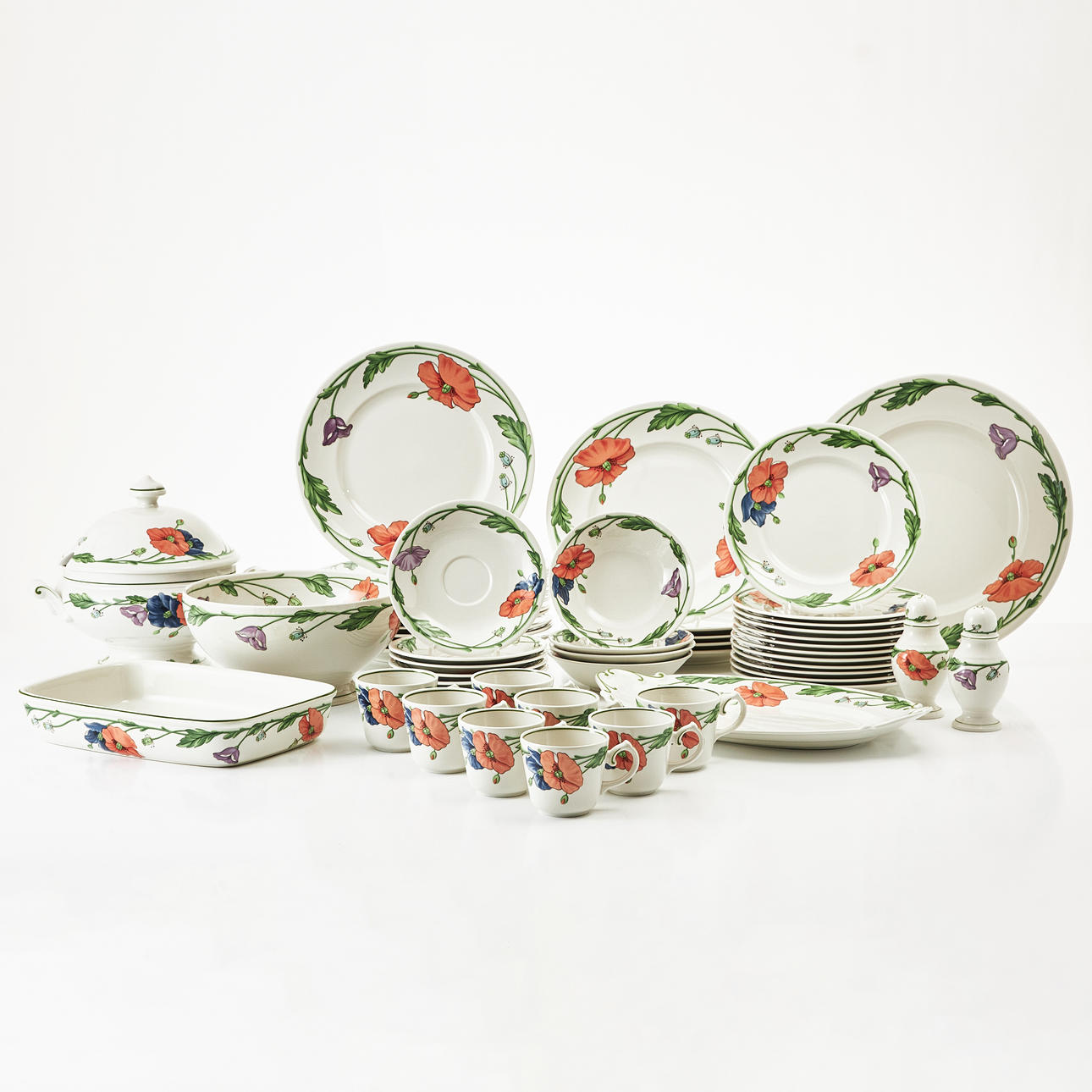 Villeroy & Boch Amapola 皿24.5cm 4枚セット ケーキ皿ポピーのレリーフ付きヴィンテージアンティーク