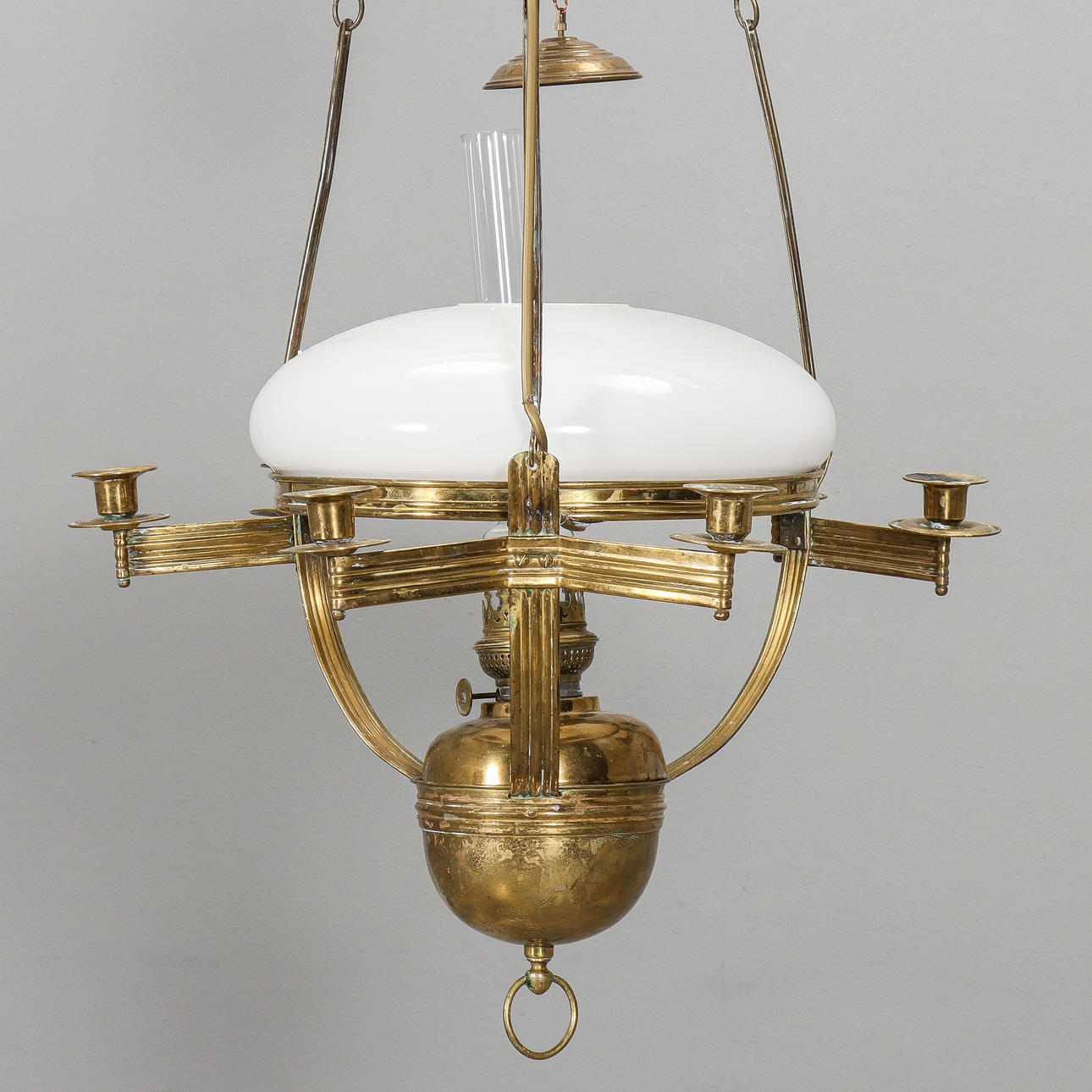 CEILING LAMP Jugend, brass, 76 candle holders.