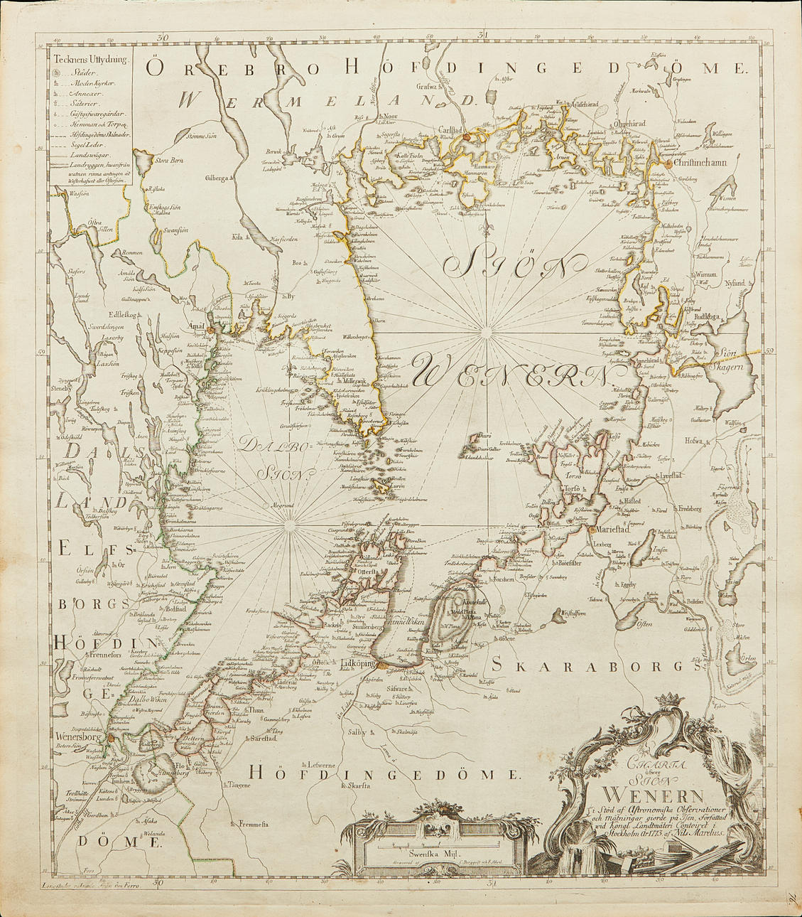 CHARTA ÖFVER SJÖN WENERN, MARELIUS, 1773.