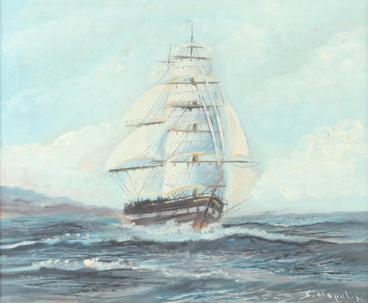 OIDENTIFIERAD KONSTNÄR. Marinmålning, olja på duk, otydligt signerad.